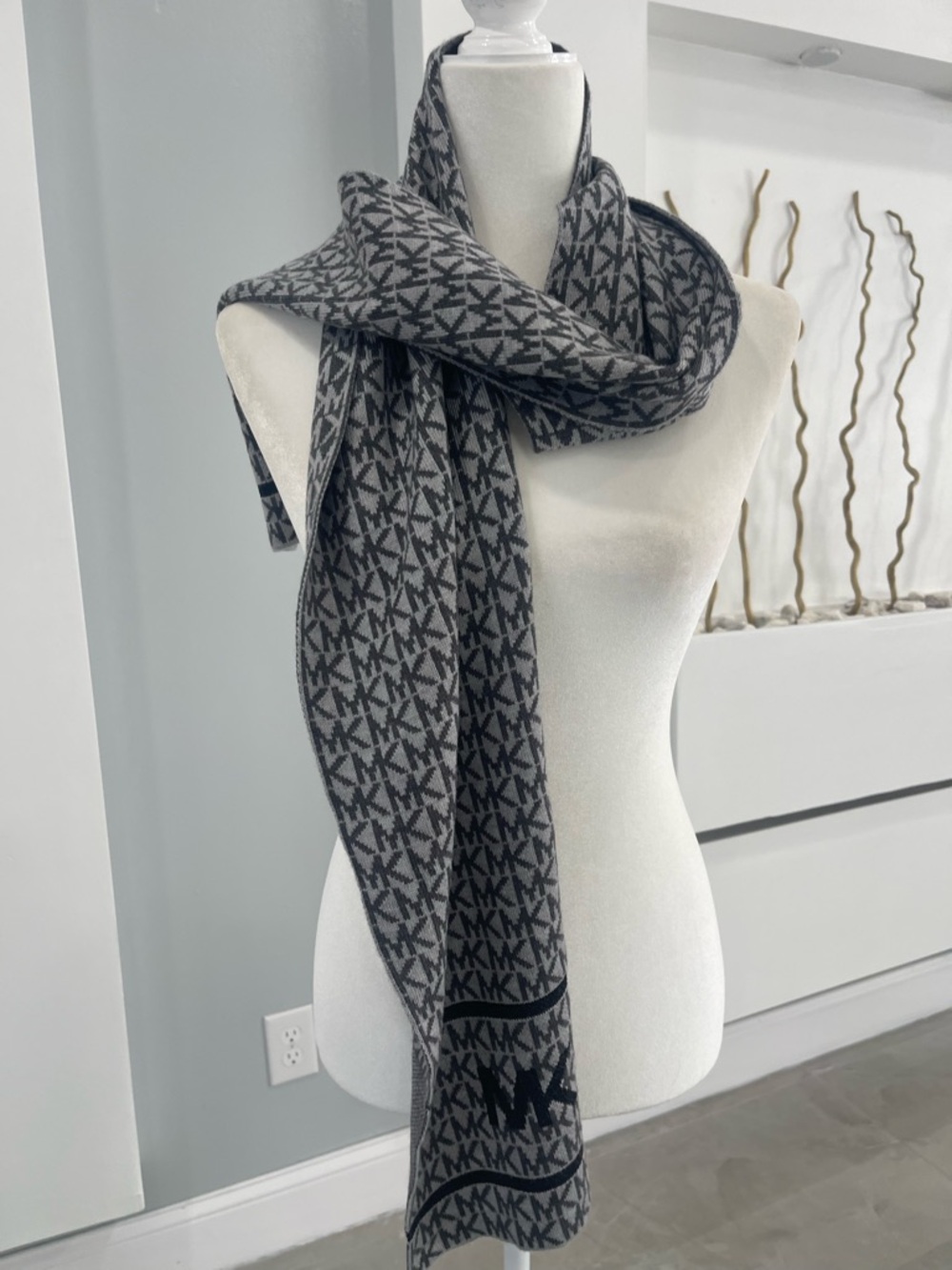 Michael Kors Grey and Black MK Monogram Scarf